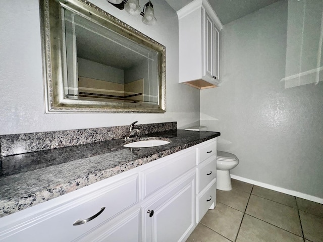 bathroom featuring tile patterned flooring, vanity, and toilet