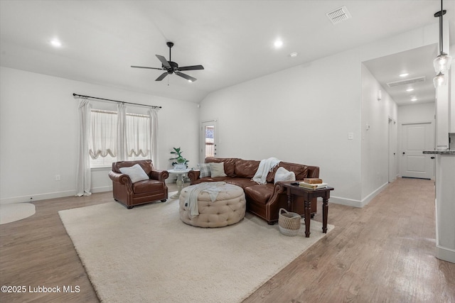 5522 Lehigh St, Lubbock, TX 79416 - living area with light wood-style flooring, ceiling fan, and vaulted ceiling