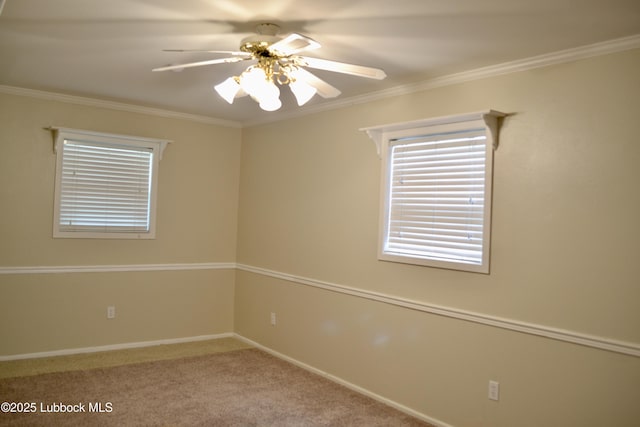 200 Crescent Dr, Littlefield, TX 79339 - carpeted empty room with baseboards, crown molding, and ceiling fan