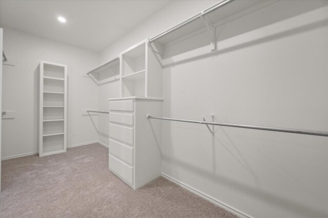 spacious closet featuring light carpet