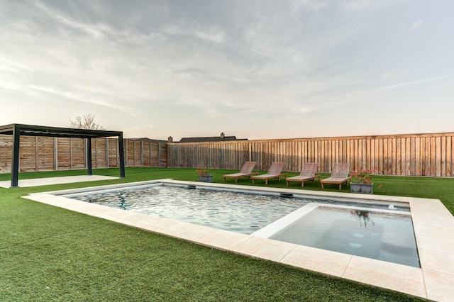 view of pool featuring a gazebo and a lawn