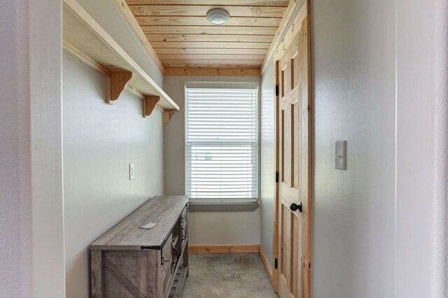 interior space featuring wood ceiling