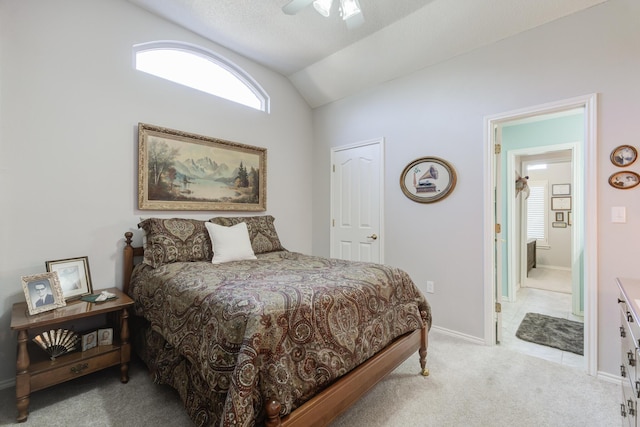 6910 Freeport Ave, Lubbock, TX 79424 - carpeted bedroom with vaulted ceiling, baseboards, and ceiling fan