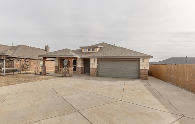 prairie-style home with a garage