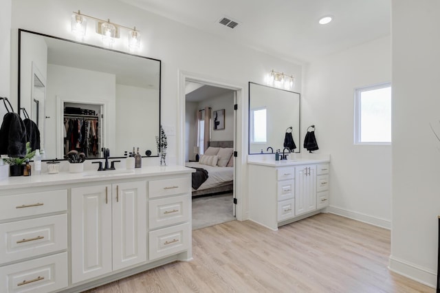 bathroom with wood-type flooring and vanity