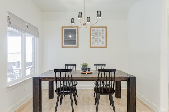 dining space with light hardwood / wood-style floors