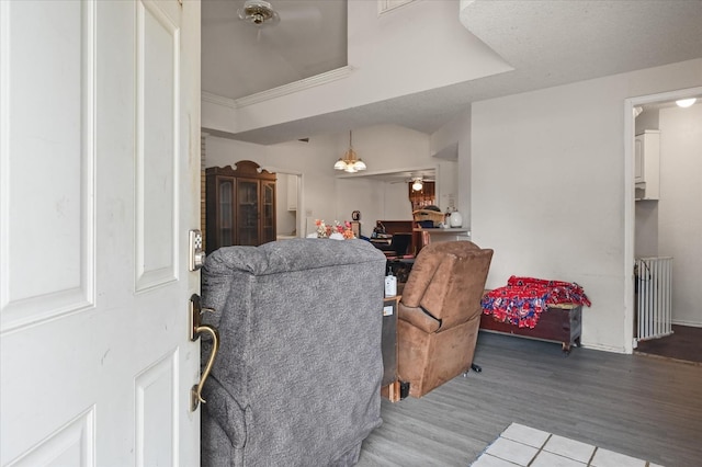 living room featuring ceiling fan and wood-type flooring