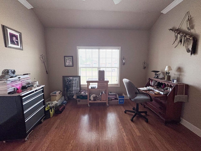 office space featuring dark wood-type flooring