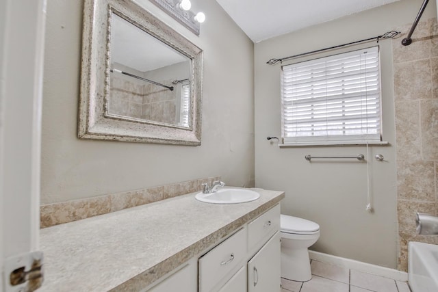 full bathroom featuring tile patterned floors, toilet, tub / shower combination, and vanity