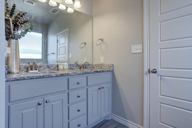 bathroom with vanity and wood-type flooring