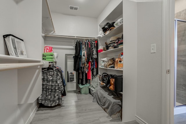 spacious closet with light hardwood / wood-style flooring