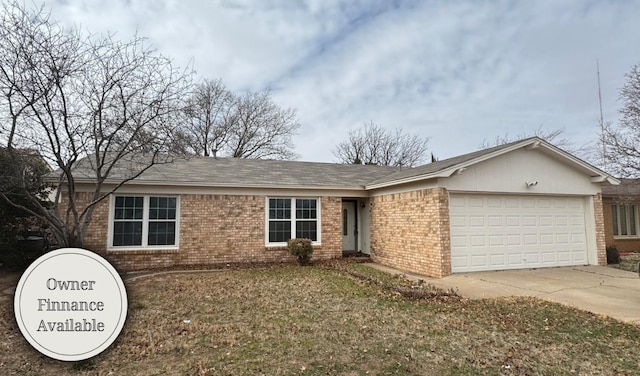 single story home featuring a garage and a front lawn