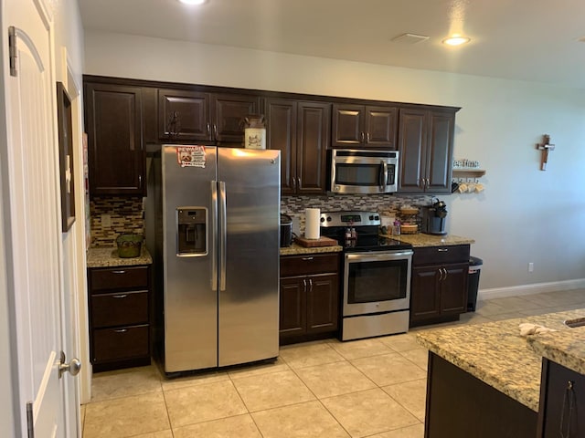 kitchen featuring appliances with stainless steel finishes, dark brown cabinetry, and decorative backsplash