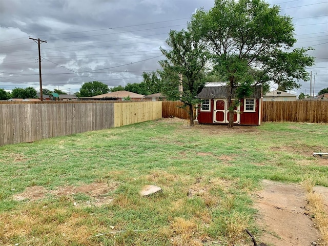 view of yard with a storage unit