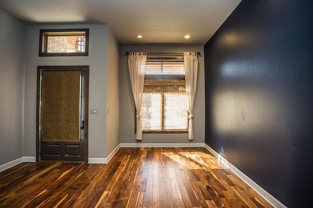 entrance foyer featuring dark wood-style floors, a wealth of natural light, and baseboards