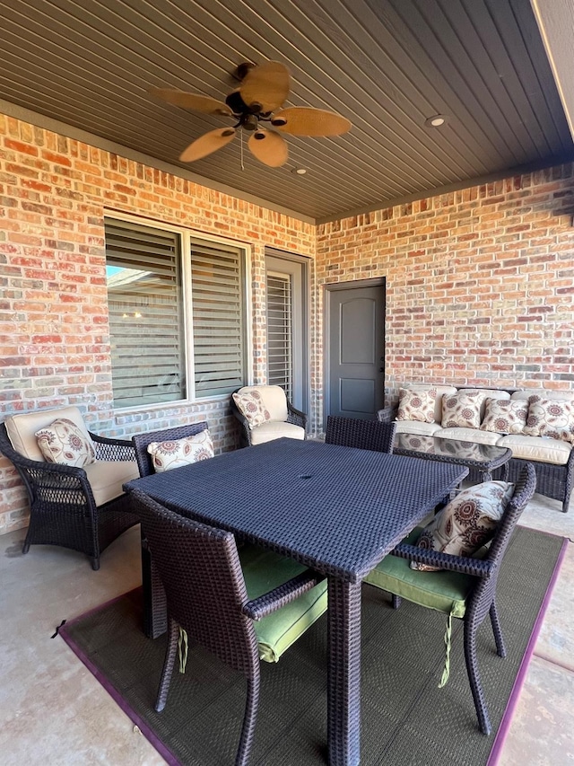 view of patio featuring ceiling fan and an outdoor hangout area