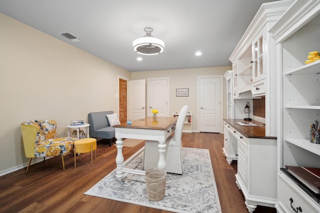 home office featuring dark hardwood / wood-style floors