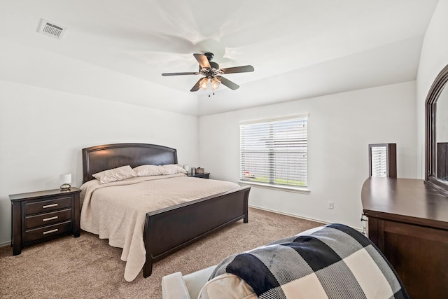 bedroom featuring carpet flooring, a ceiling fan, and baseboards
