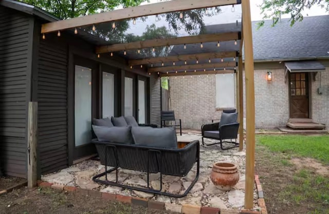 view of patio / terrace featuring an outdoor living space and a pergola