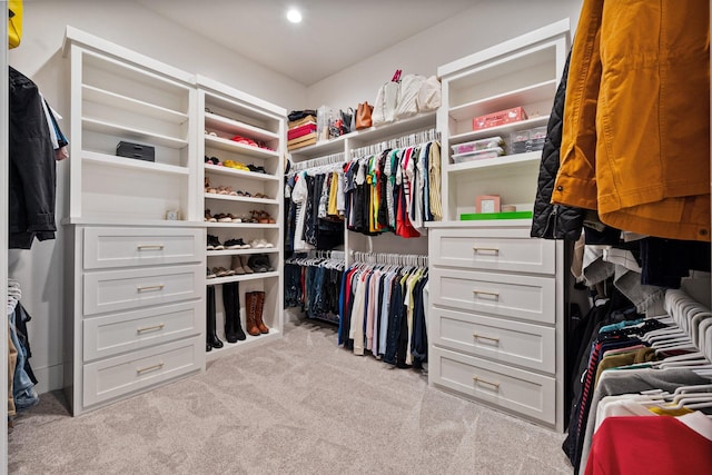 spacious closet featuring light carpet