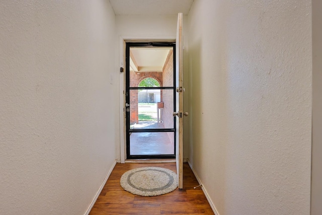 entryway with wood-type flooring