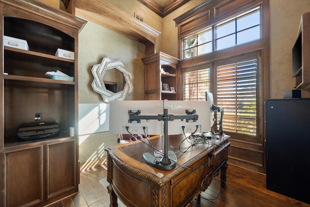 home office featuring hardwood / wood-style floors