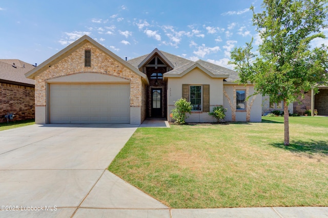 5713 116th St, Lubbock, TX 79424 - single story home with driveway, an attached garage, a front lawn, stucco siding, and a shingled roof