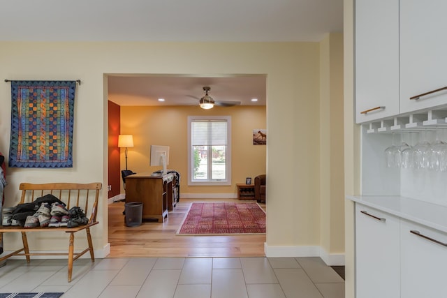 4615 11th St, Lubbock, TX 79416 - foyer with a ceiling fan, light wood-style flooring, and recessed lighting