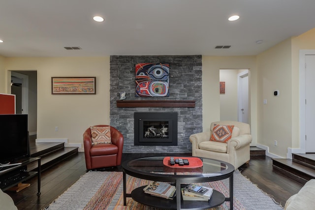 4615 11th St, Lubbock, TX 79416 - living area with a fireplace, wood finished floors, recessed lighting, and stairs