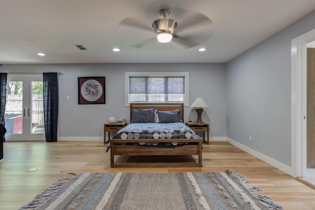 4615 11th St, Lubbock, TX 79416 - bedroom with access to outside, recessed lighting, light wood finished floors, and a ceiling fan