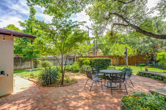 4615 11th St, Lubbock, TX 79416 - fenced backyard featuring a patio and outdoor dining space