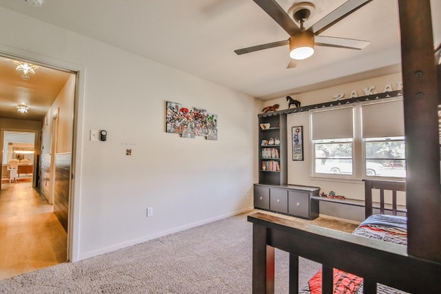 bedroom with light colored carpet