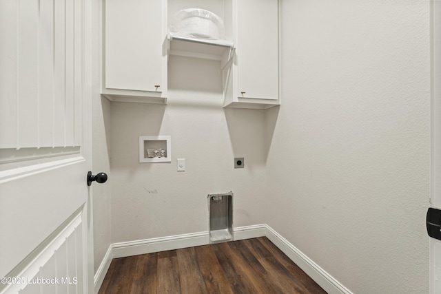 1016 N Genoa Ave, Lubbock, TX 79416 - laundry area with electric dryer hookup, cabinet space, hookup for a washing machine, and dark wood finished floors
