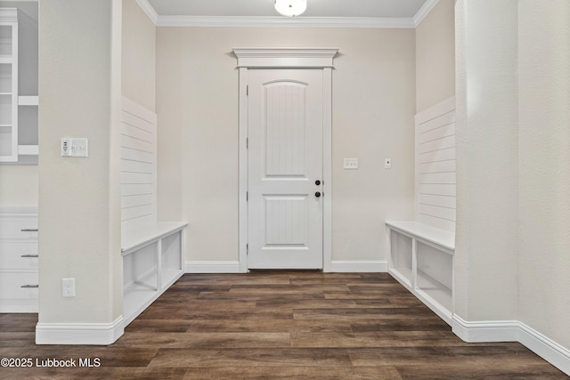 1016 N Genoa Ave, Lubbock, TX 79416 - mudroom with ornamental molding and dark wood-style flooring
