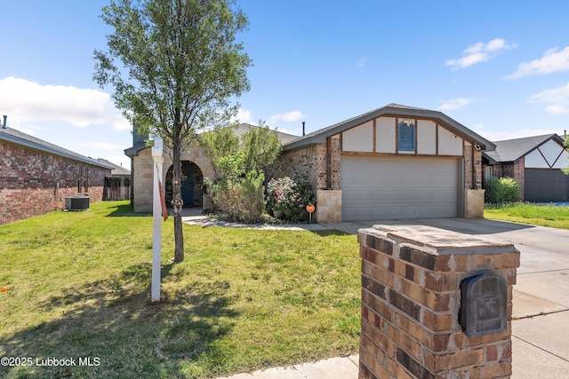 7905 Ave K, Lubbock, TX 79423 - view of front of house with concrete driveway, an attached garage, a front lawn, and brick siding