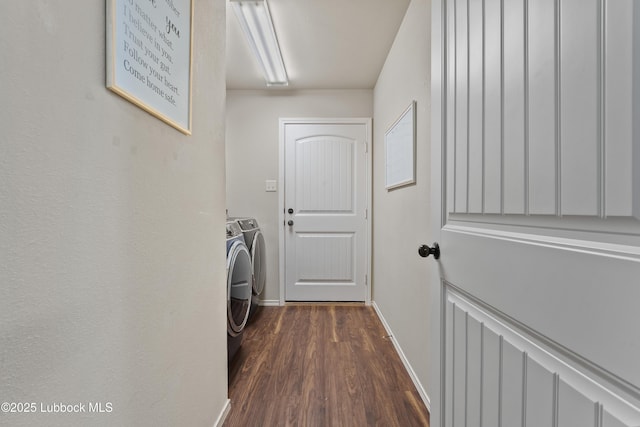7905 Ave K, Lubbock, TX 79423 - laundry room with washing machine and clothes dryer and dark wood finished floors