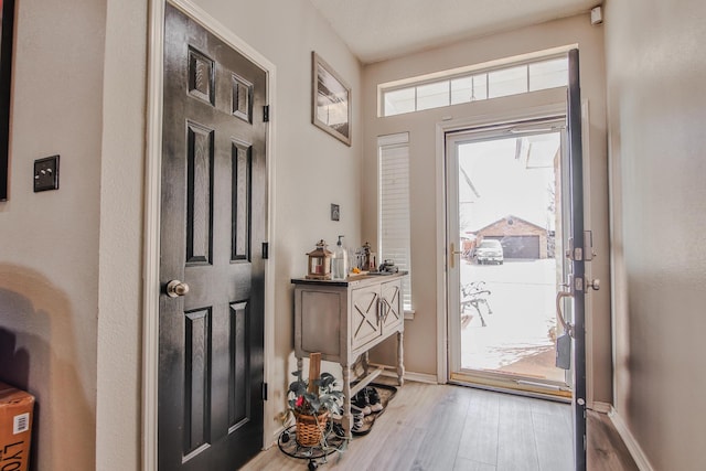 foyer entrance featuring light wood-type flooring