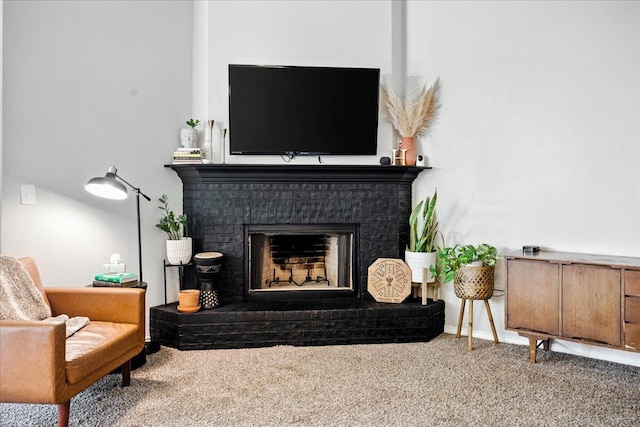 7502 103rd St, Lubbock, TX 79424 - living area with carpet flooring and a fireplace