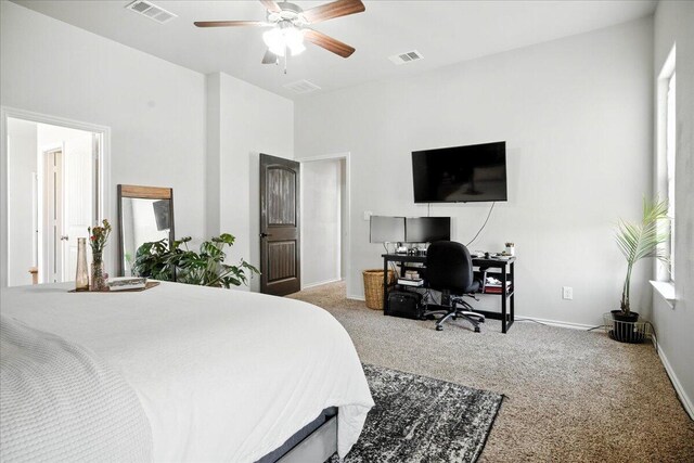 7502 103rd St, Lubbock, TX 79424 - bedroom with an office area, carpet floors, and ceiling fan