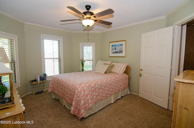 12220 Chicago Ave, Lubbock, TX 79424 - bedroom with light colored carpet, crown molding, and a ceiling fan