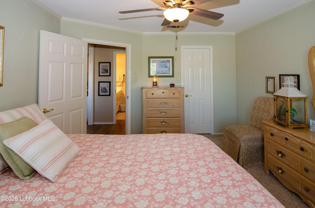 12220 Chicago Ave, Lubbock, TX 79424 - bedroom featuring ornamental molding and a ceiling fan