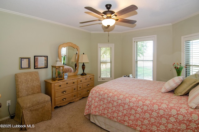 12220 Chicago Ave, Lubbock, TX 79424 - bedroom featuring carpet flooring, ornamental molding, and a ceiling fan