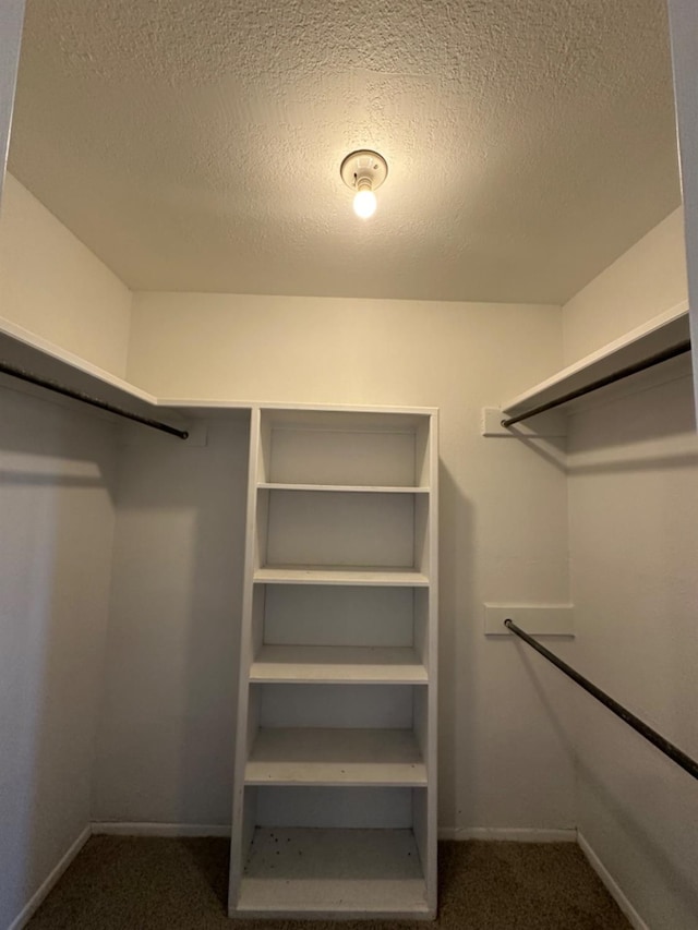 spacious closet featuring dark carpet