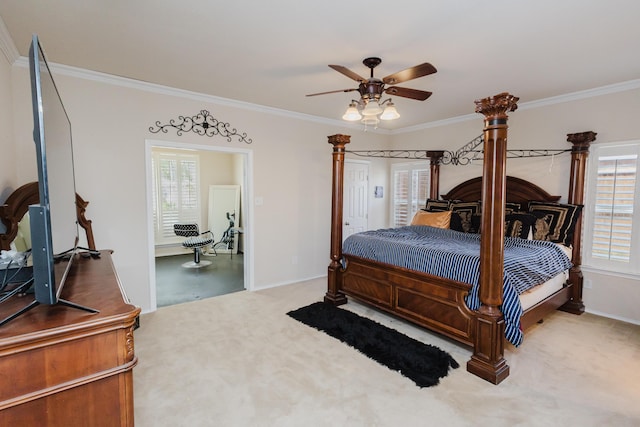 4906 Grinnell St, Lubbock, TX 79416 - bedroom featuring ornamental molding, multiple windows, baseboards, and a ceiling fan