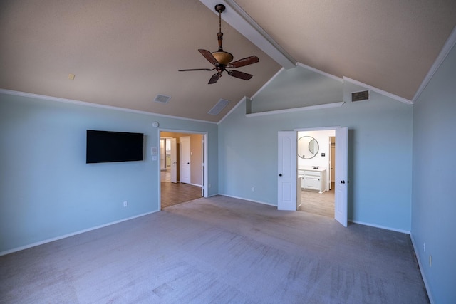 544 S US Highway 87, Wilson, TX 79381 - unfurnished bedroom featuring lofted ceiling with beams, baseboards, carpet, and visible vents