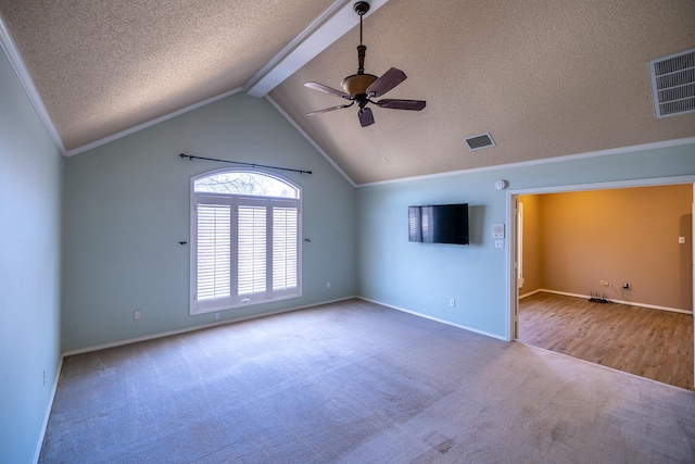 544 S US Highway 87, Wilson, TX 79381 - empty room with carpet floors, a ceiling fan, a textured ceiling, and visible vents