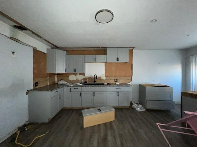 kitchen with white cabinetry, sink, and dark hardwood / wood-style flooring