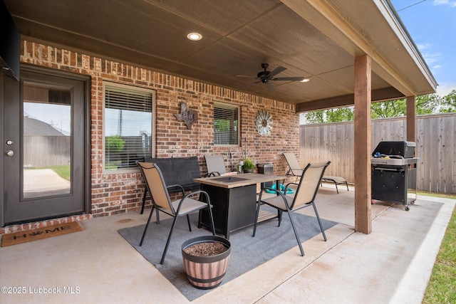 4724 121st Pl, Lubbock, TX 79424 - view of patio with a grill, a ceiling fan, and a fire pit
