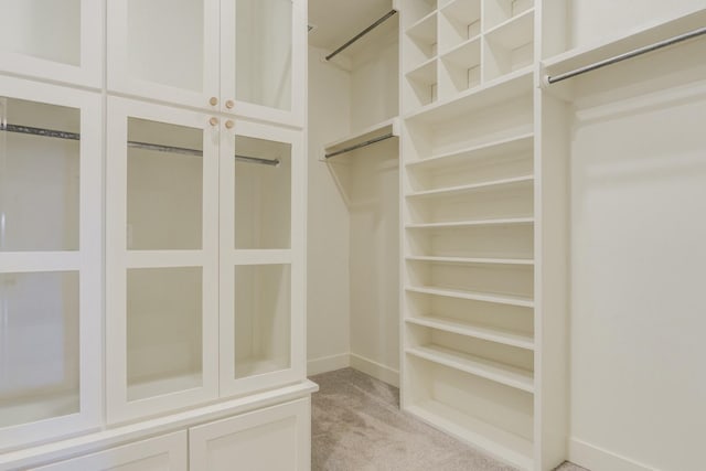 walk in closet with light colored carpet