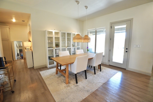 dining room featuring wood finished floors and baseboards